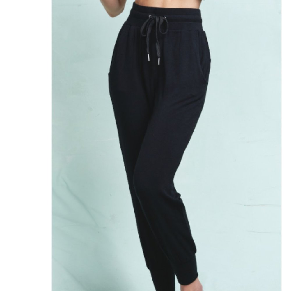 New High Waisted  Black Drawstring Joggers - Picture 3 of 5